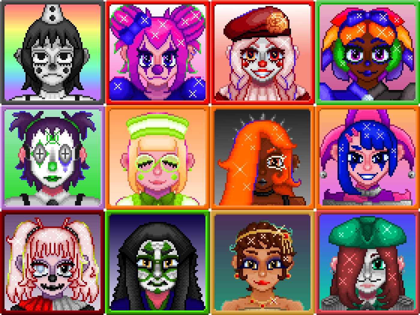 Grid view of some of the characters from the game